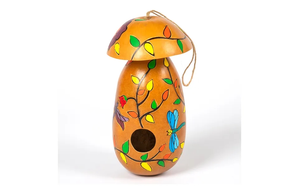 Hand Painted Gourd Birdhouse - Dragonfly Vines