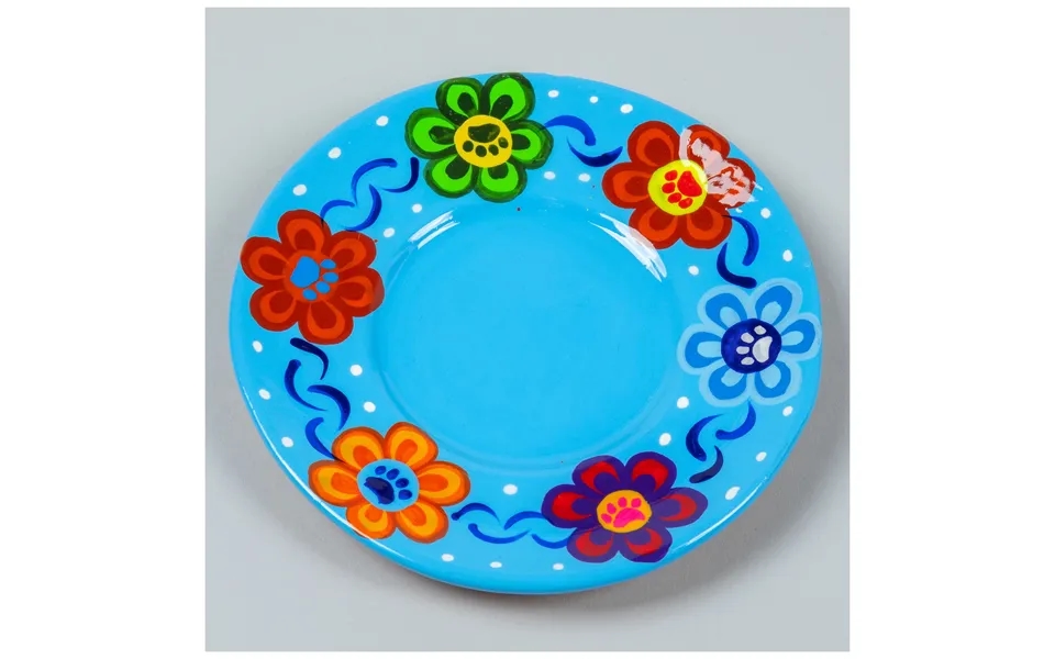 Hand Painted Paws & Flowers Ceramic Small Planter - Blue