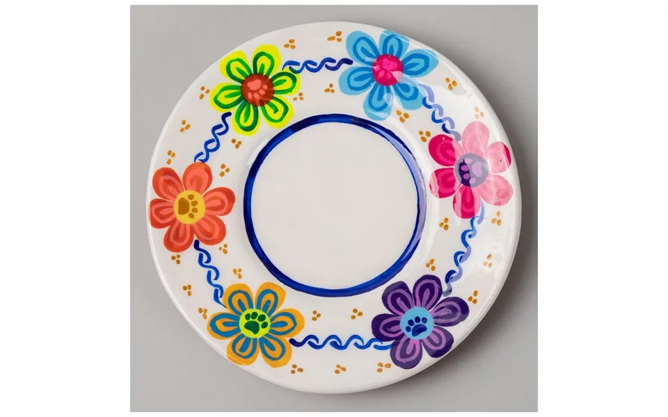 Hand Painted Paws & Flowers Ceramic Small Planter - White