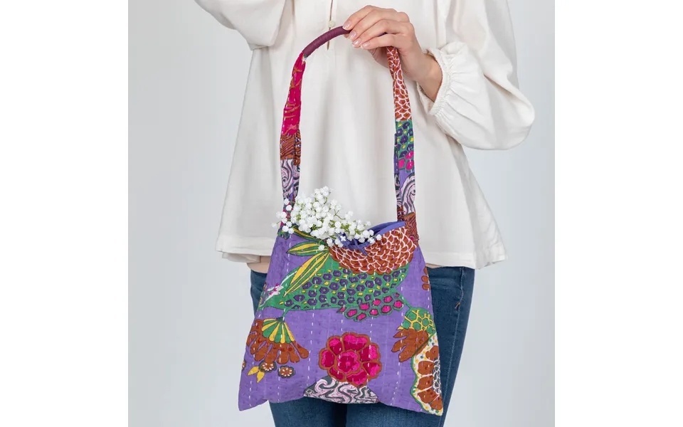 Hand Stitched Kantha Hobo Bag - Purple