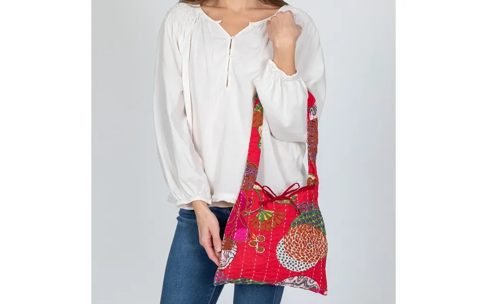 Hand Stitched Kantha Hobo Bag - Red