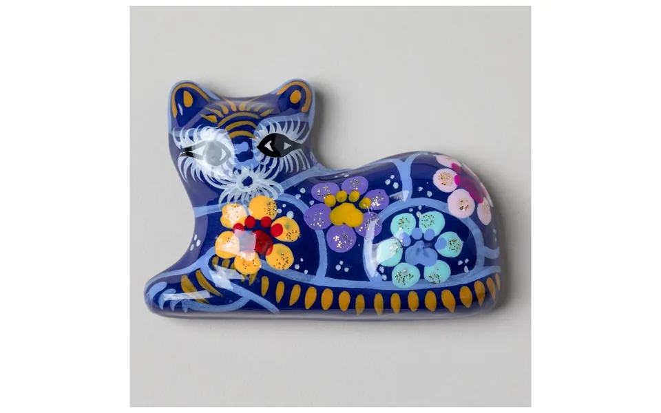Hand-painted Ceramic Cat Magnet - Dark Blue