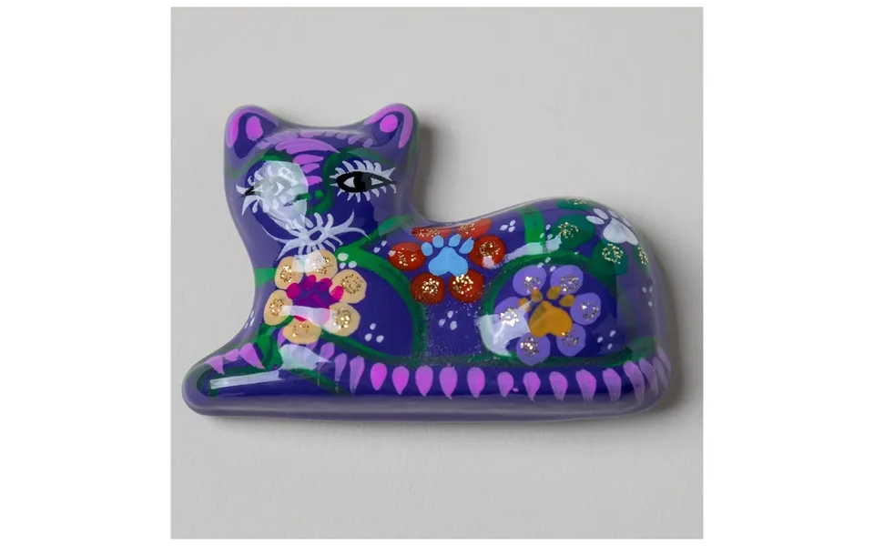 Hand-painted Ceramic Cat Magnet - Purple