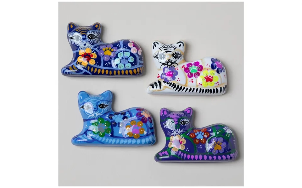 Hand-painted Ceramic Cat Magnet - Set Of 4