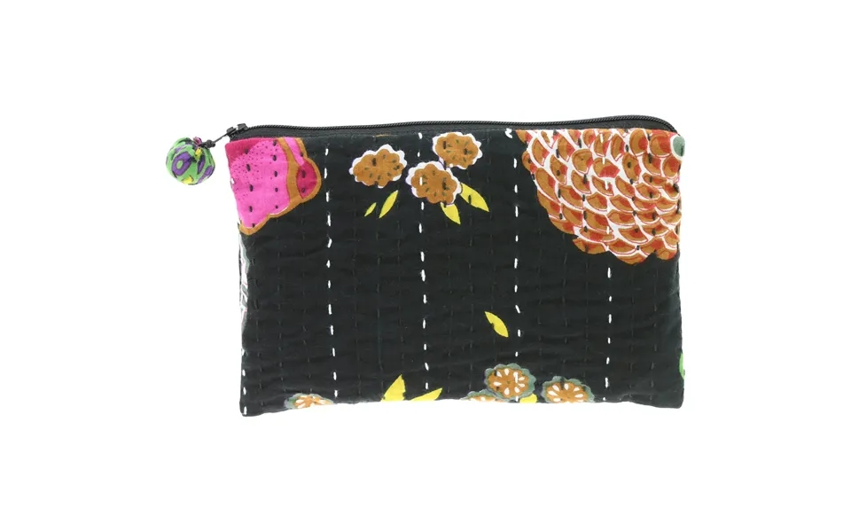 Hand-stitched Kantha Cosmetic Bag - Black