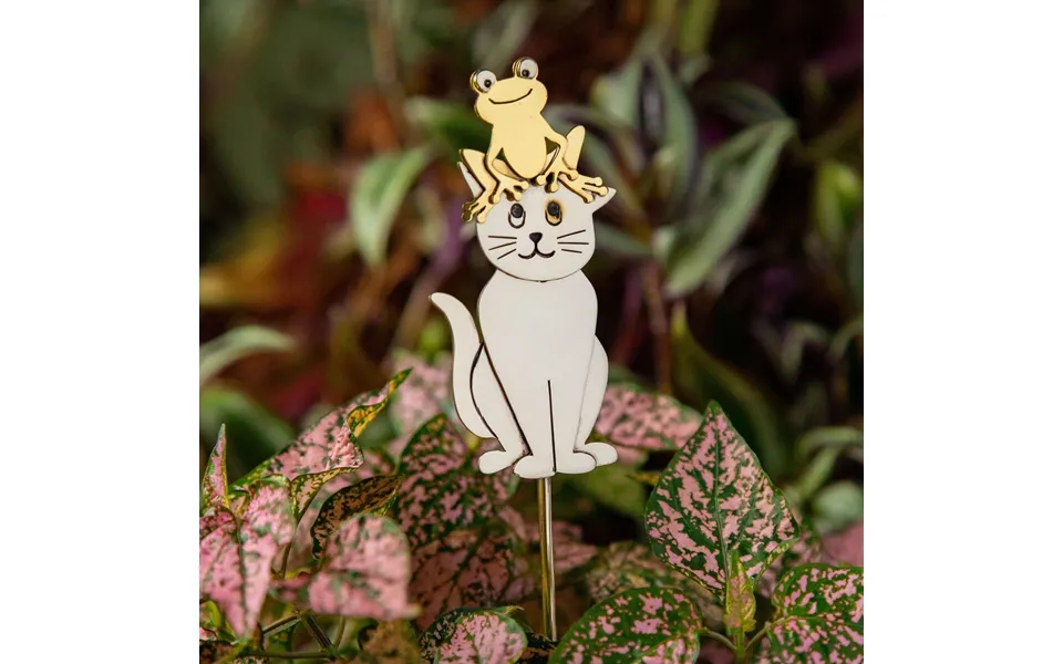 Happy Cat & Frog Mixed Metal Plant Stake