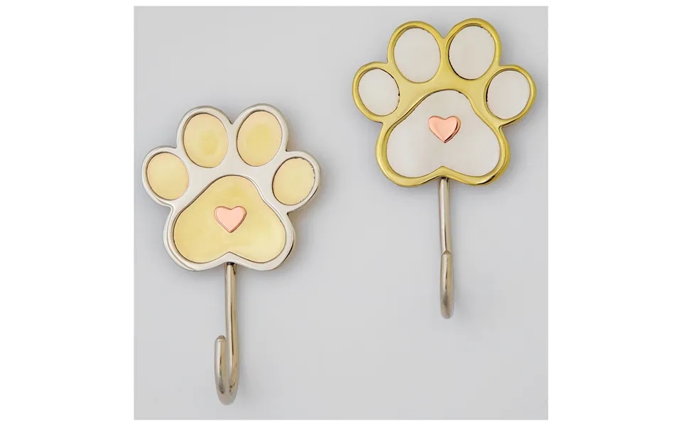 Love You Paw Print Mixed Metal Hook - Set Of 2