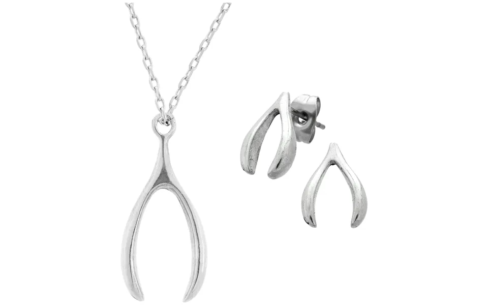 Lucky Wishbone Pewter Jewelry - Earrings & Necklace