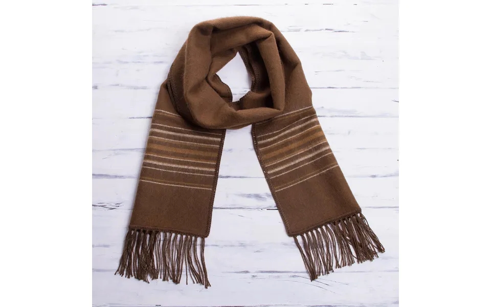 Novica Andean Clouds In Brown Men's Artisan Crafted Woven Brown Alpaca Blend Scarf
