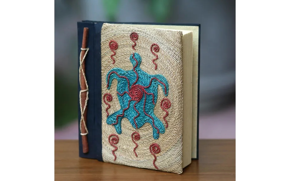 Novica Blue Turtle Handmade Natural Fiber Blank 50-pg Journal With Turtle Motif