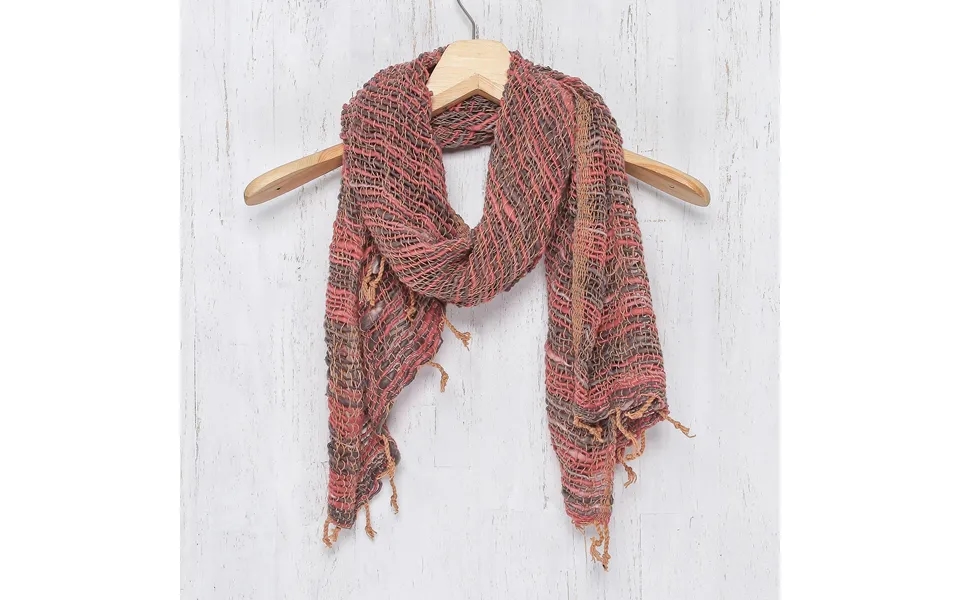 Novica Breezy Red And Grey Thai Red And Grey Cotton Scarf