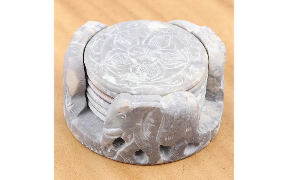 Novica Elephant Rose Fair Trade Marble Coaster Elephant Barware Set Of 6