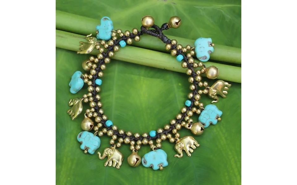 Novica Elephant World Blue Calcite Brass Beaded Bracelet