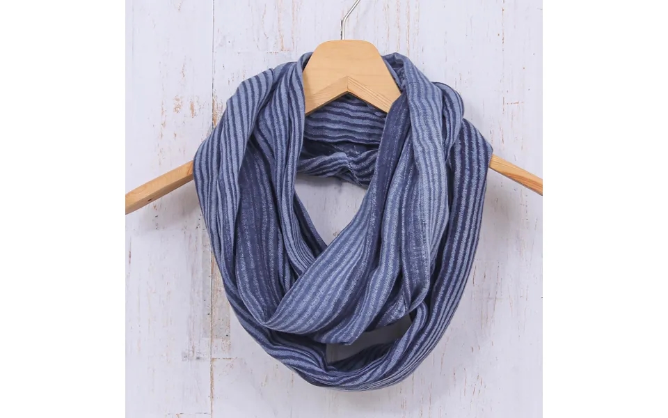 Novica Foggy Night Dark Blue And White 100% Cotton Infinity Scarf From Thailand