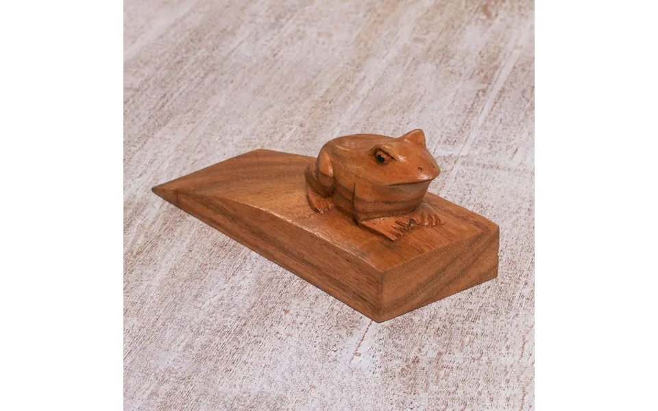 Novica Helpful Toad In Brown Handcrafted Suar Wood Frog Doorstop In Brown From Bali