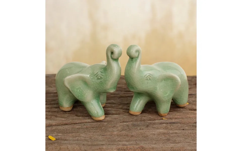 Novica Lucky Green Elephant Ceramic Figurines
