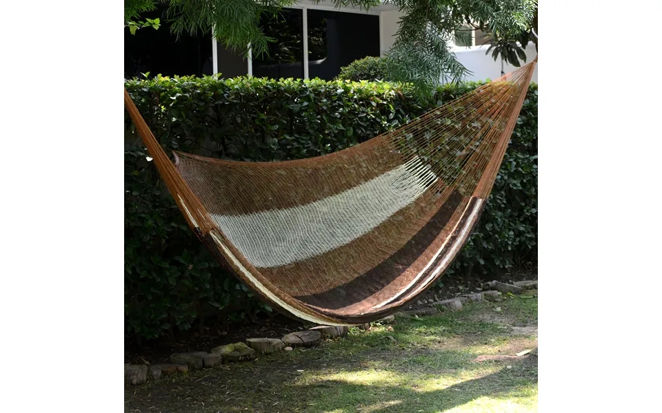 Novica Near The Sea Handwoven Mayan Striped Double Hammock In Brown From Mexico