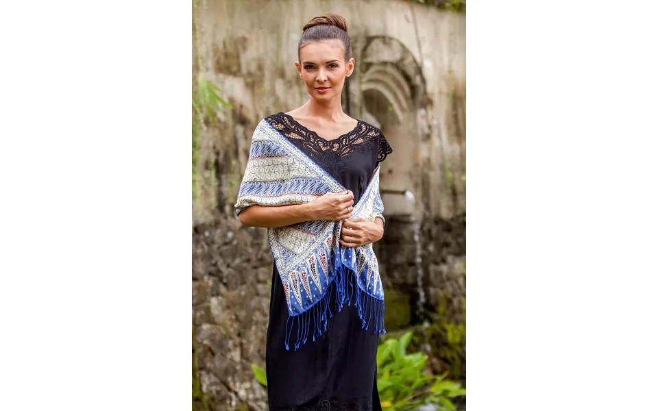 Novica Parang World In Indigo Batik Silk Scarf With Parang Motifs In Indigo From Bali