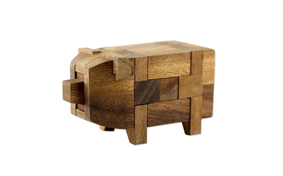 Novica Piggy Raintree Wood Pig Puzzle Game