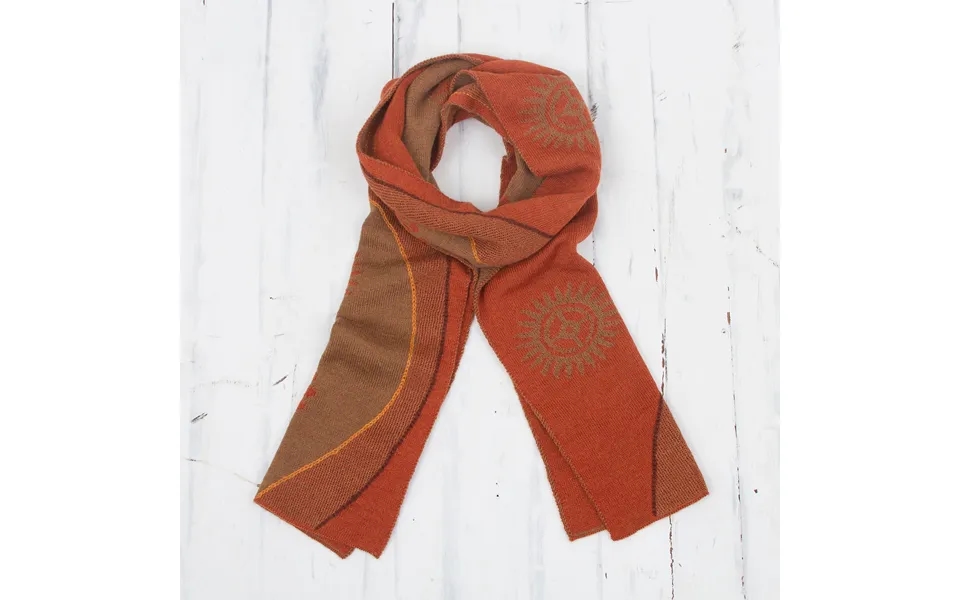 Novica Pumpkin And Sepia Cosmovision Sun Motif Sepia And Pumpkin Alpaca Blend Scarf From Peru