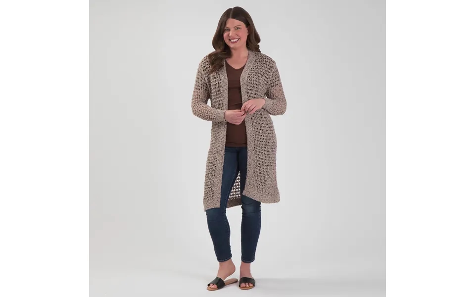 Open Weave Long Cardigan - Beige