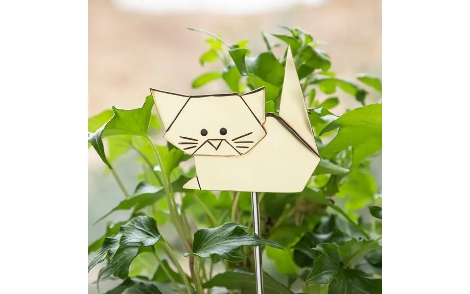 Origami Cat Mixed Metal Plant Stake - Sitting