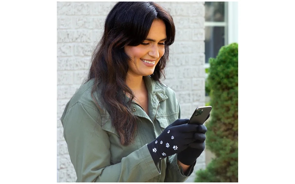 Out & About Paw Print Touch Gloves - Black