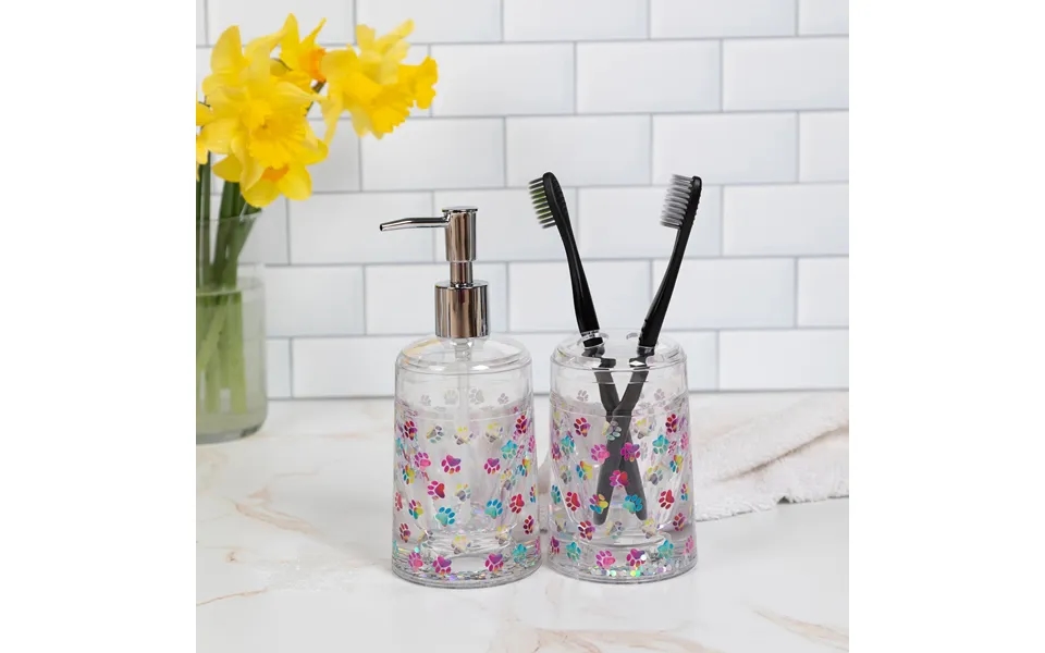 Paw Print Acrylic Soap Dispenser & Toothbrush Holder Set
