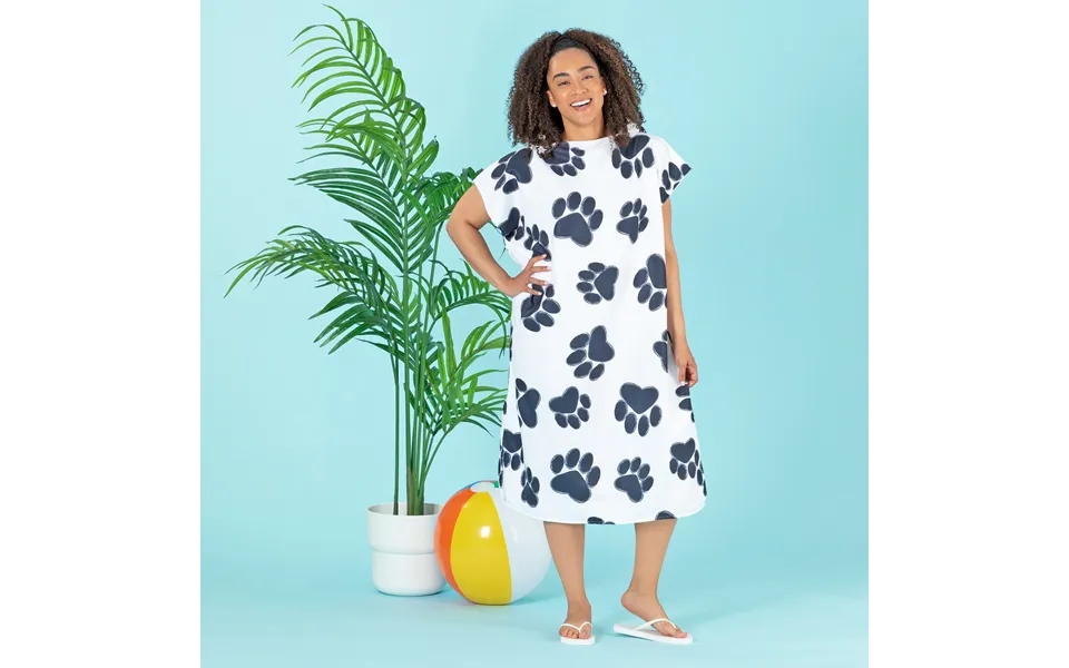 Paw Print Beach Towel Poncho - Black Paw Prints