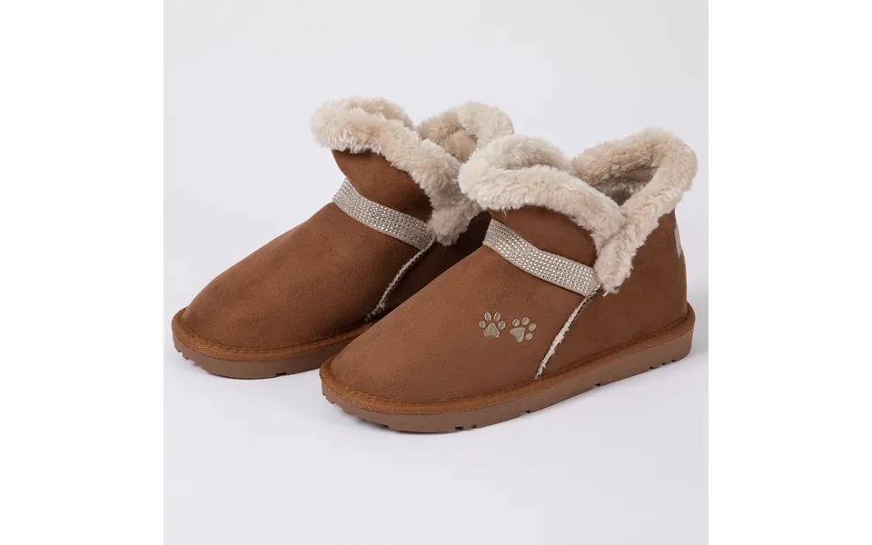 Paw Print Faux Suede Ankle Boots - Tan