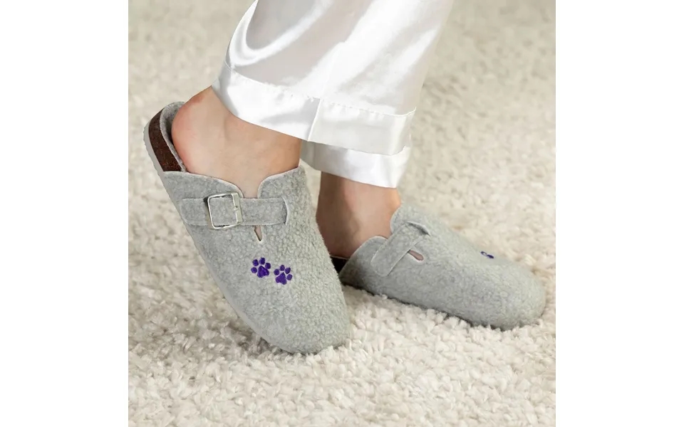 Paw Print Plush Sherpa Fleece Clog Slippers - Gray