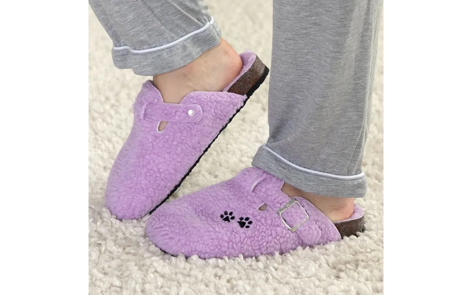 Paw Print Plush Sherpa Fleece Clog Slippers - Purple