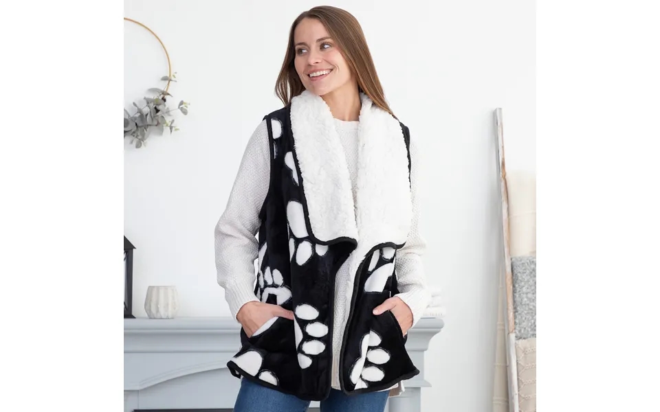 Paw Print Plush Sherpa Fleece-lined Vest - White Paw Prints