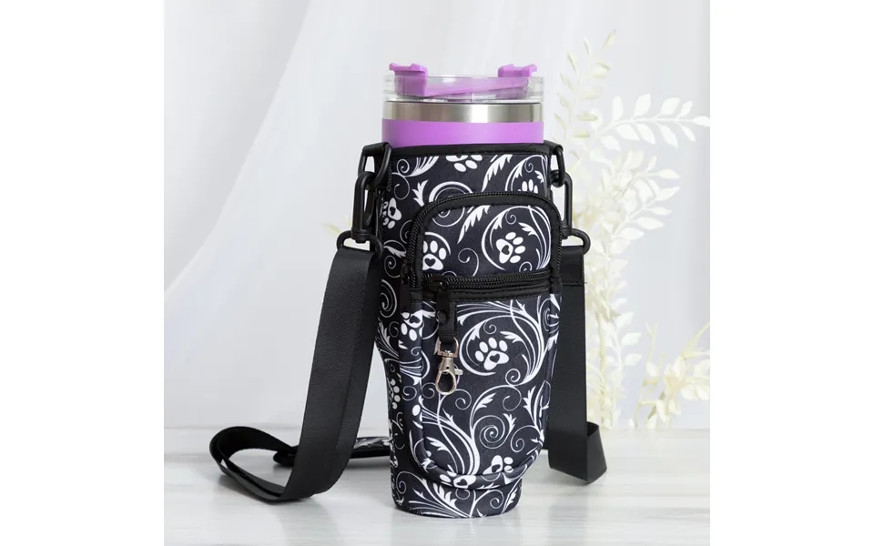 Paw Print Tumbler Carrier With Zippered Pockets - Flourish Paws