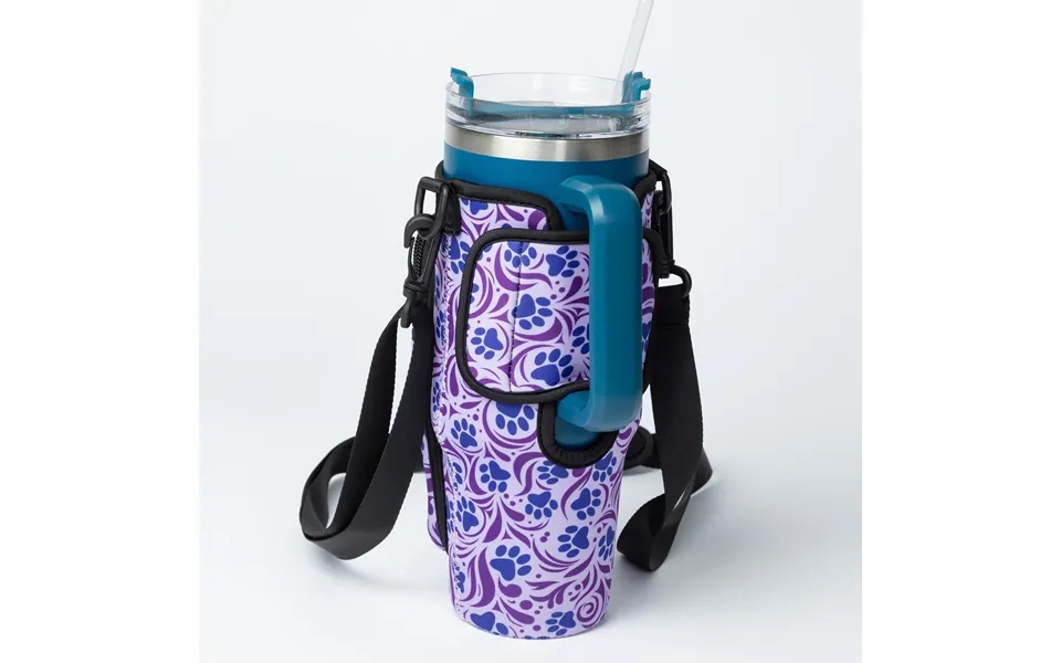 Paw Print Tumbler Carrier With Zippered Pockets - Paw Symphony