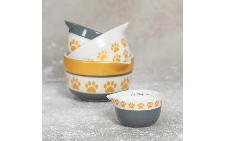 Paw Prints Ceramic Measuring Cup Set - Gold