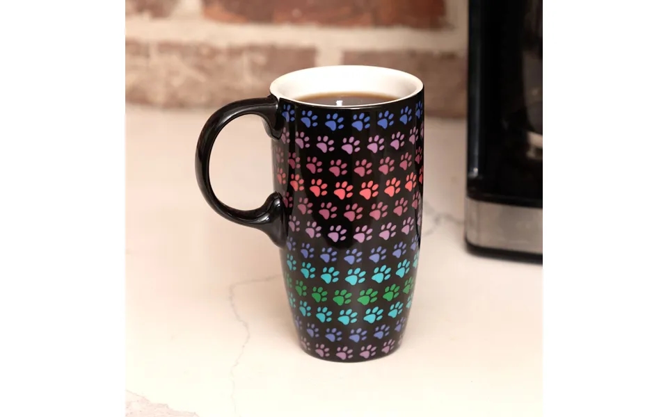 Paws & Prints Tall Ceramic Mug - Rainbow Paws