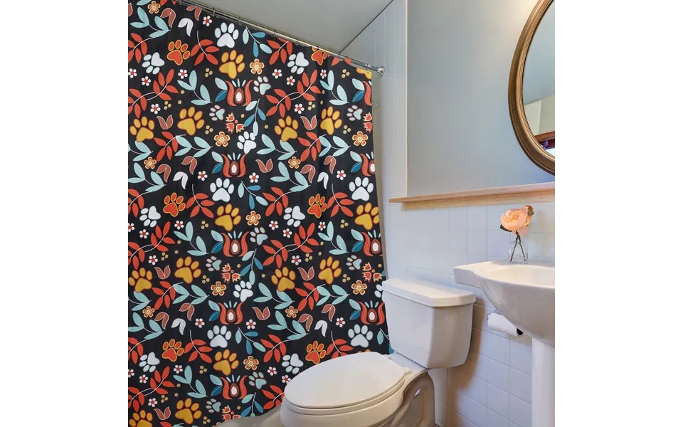 Pawsitively Pretty Shower Curtain With 12 Hooks - Floral Sunrise Paw Print