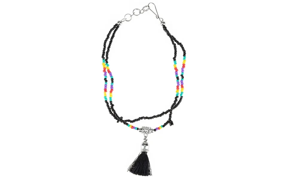 Peruvian Hand Beaded Tassel Anklet - Black
