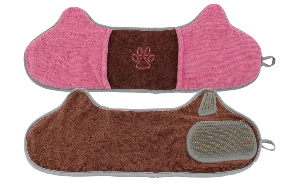 Pet Life  'bryer' 2-in-1 Hand-inserted Microfiber Pet Grooming Towel And Brush - Brown Pink