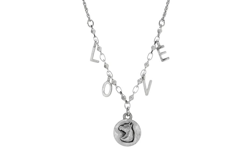 Pewter And Silver Tone Horse With Love Initials Necklace 16 Inches
