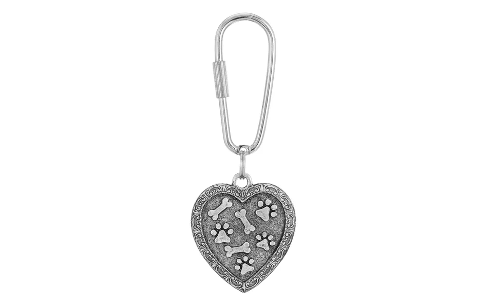 Pewter Bone And Paw Heart Key Fob