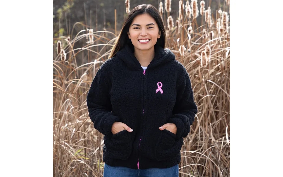Pink Ribbon Plush Sherpa Fleece Zip Up Hooded Jacket - M