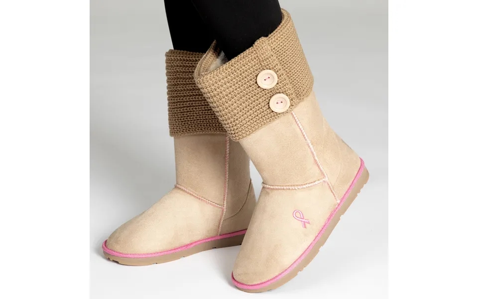 Pink Ribbon Womens Knit Boots Breast Cancer Boots For Women - Tan