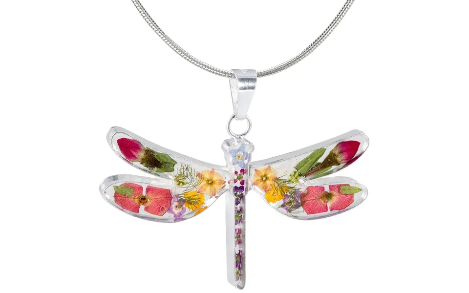 Real Flowers & Sterling Dragonfly Necklace - With Diamond Cut Chain