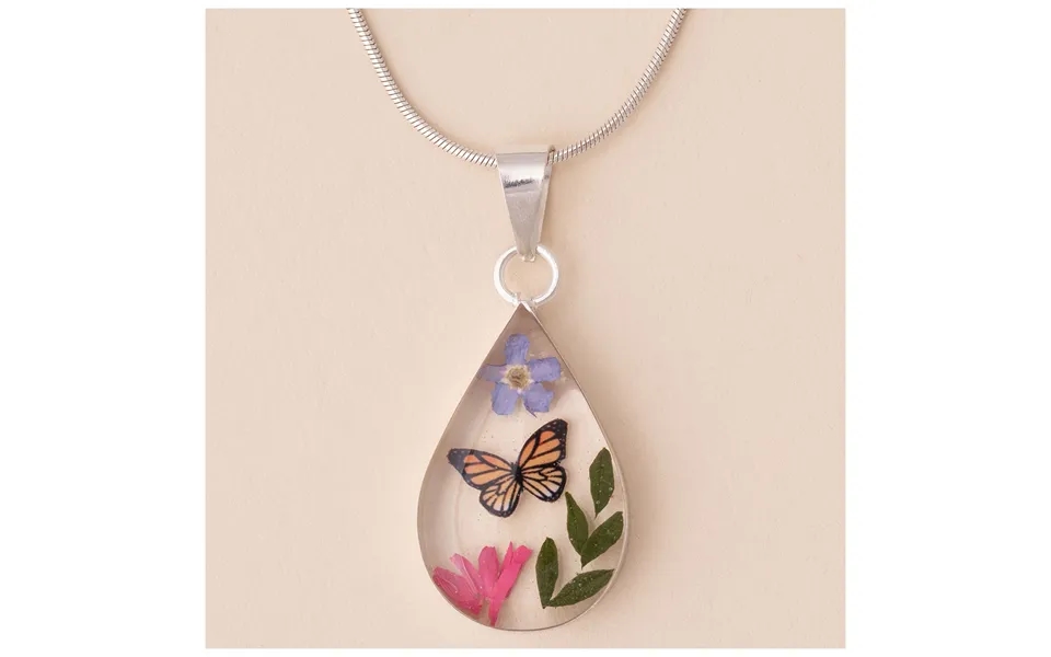 Real Flowers & Sterling Teardrop Necklace - With Diamond Cut Chain