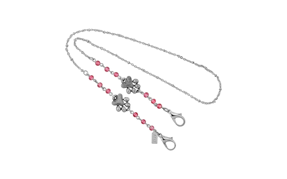 Silver Tone Dog Paw Pink Bead Mask Holder 22 Inch