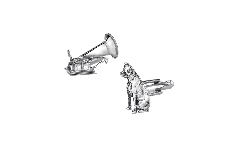 Silver-tone Dog And Phonograph Cufflinks