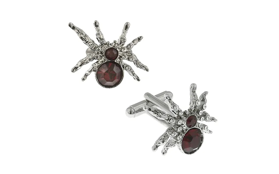 Silver-tone Red Crystal Spider Cufflinks
