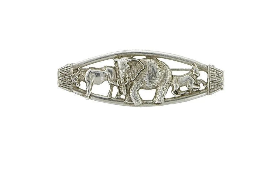 Silver-tone Sculpted Ox - Elephant And Goat Animal Brooch